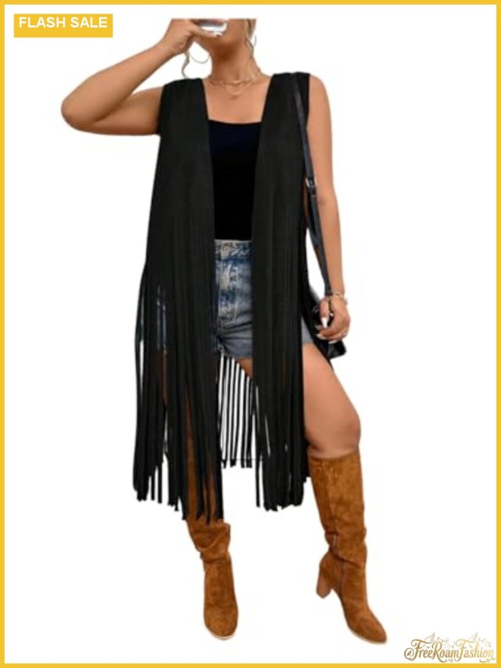 Plus Size Fringe Vest Boho Western Cowgirl Suede Sleeveless Jacket